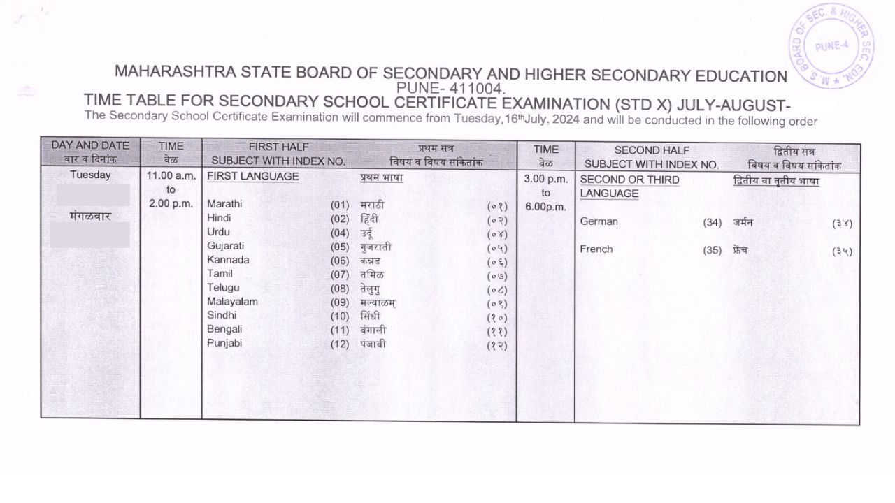 ssc hsc time table 2024